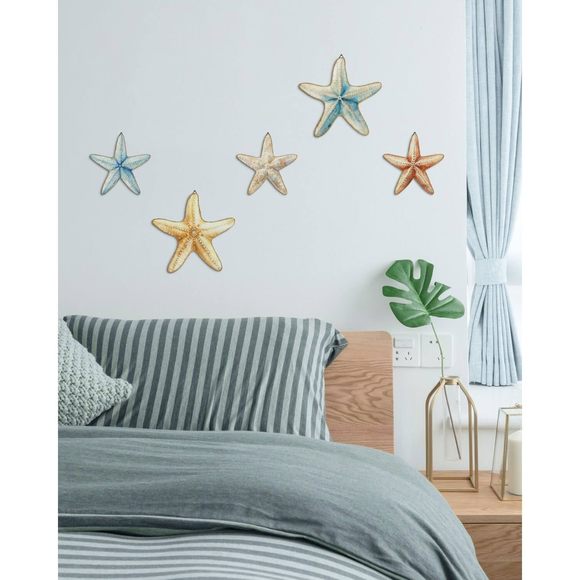 Ocean Nautical Starfish Wall Decor 5 Piece Set Of Rustic Beach Wall Art😸 - Picture 7 of 7